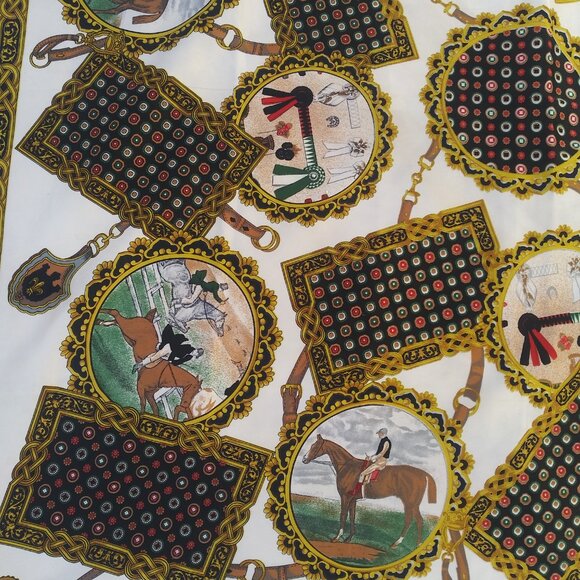 JG Hook Equestrian Print Scarf Horse Shows Jockeys 1990s ITALY - Picture 3 of 7